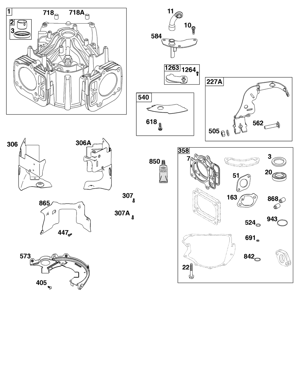Cylinder Group Diagram and Parts List for 44U877-0045-G1  Briggs and Stratton Engine